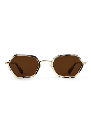 SUKIE | 18K + Bone Handcrafted, luxury white and grey acetate and stainless steel small geometric KREWE sunglasses 