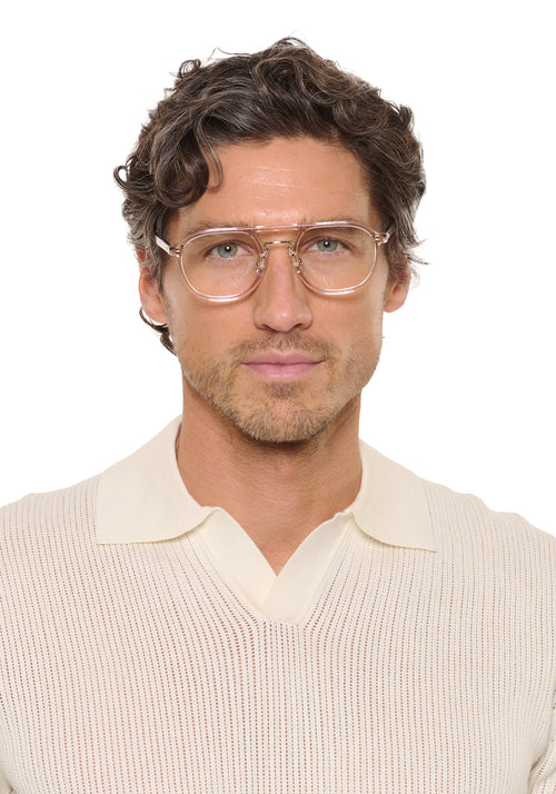 SUTTON | Buff 12K handcrafted, luxury clear acetate aviator KREWE eyeglasses mens model | Model: Ryan
