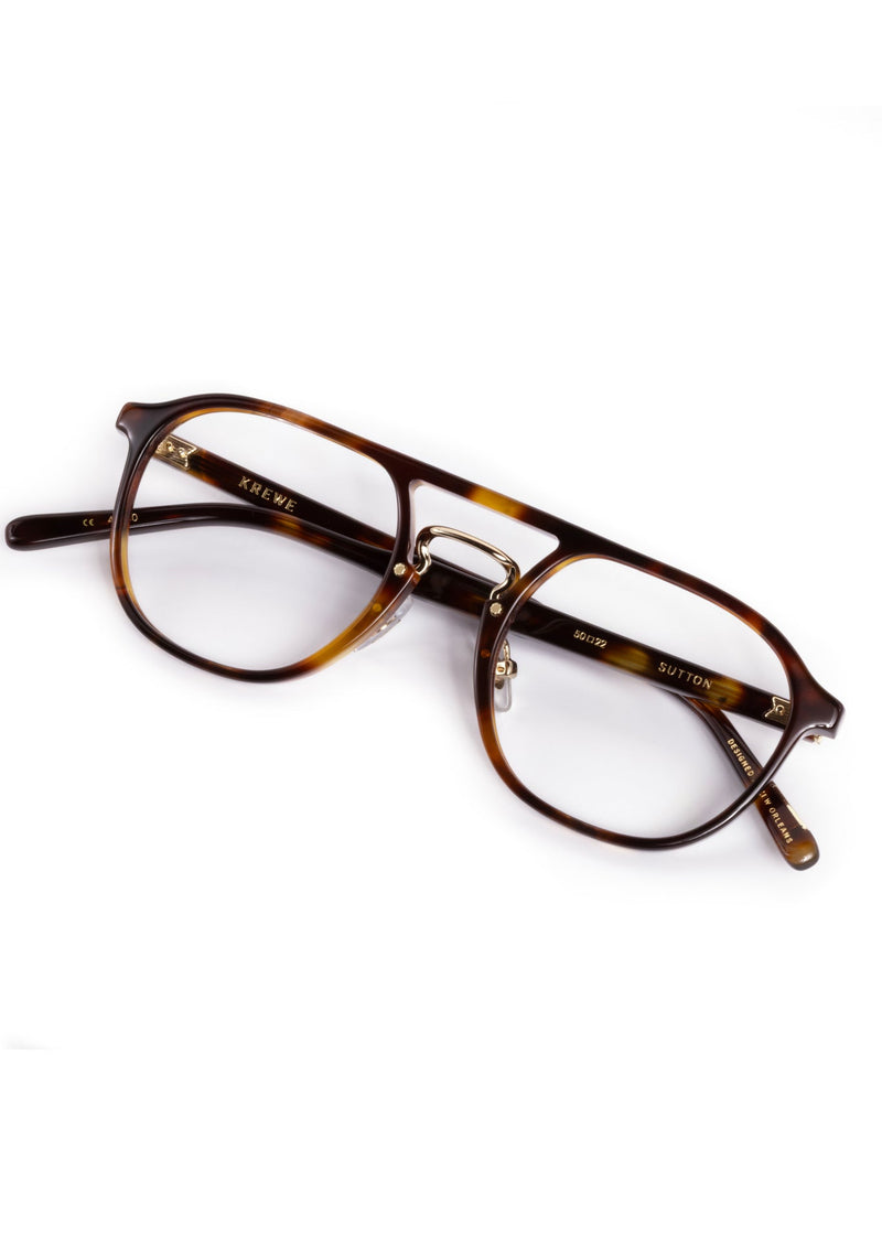 SUTTON | Havana 12K handcrafted, luxury brown tortoise acetate aviator KREWE eyeglasses