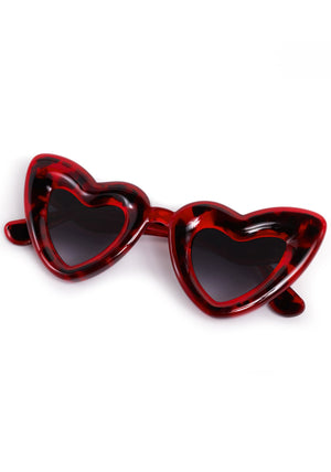 TEMPTRESS | Dirty Shirley Handcrafted, luxury red tortoise acetate oversized heart shaped Mardi Gras KREWE sunglasses