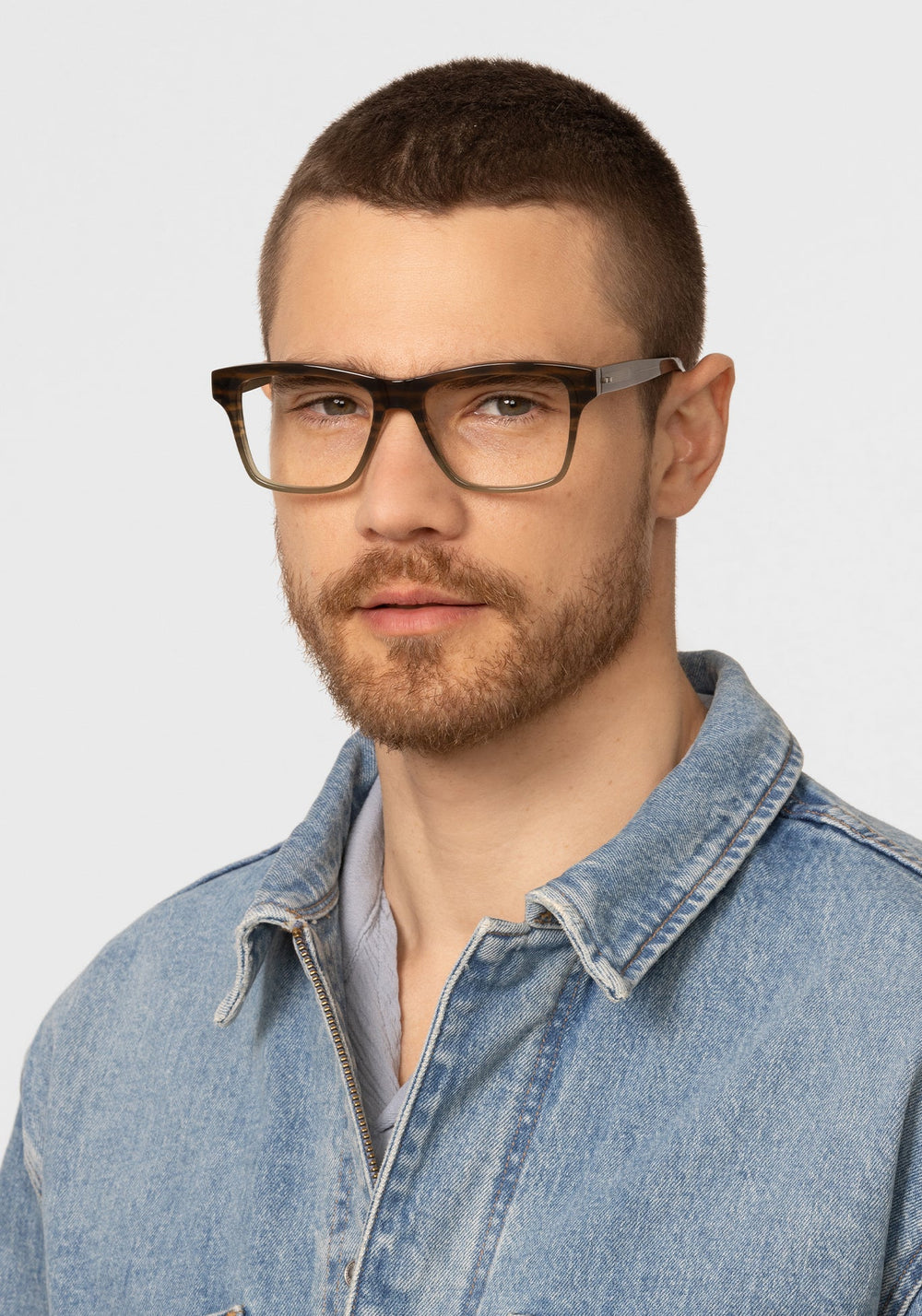 THEO | Marsh Handcrafted, luxury brown gradient acetate oversized rectangular KREWE eyeglasses mens model | Model: David
