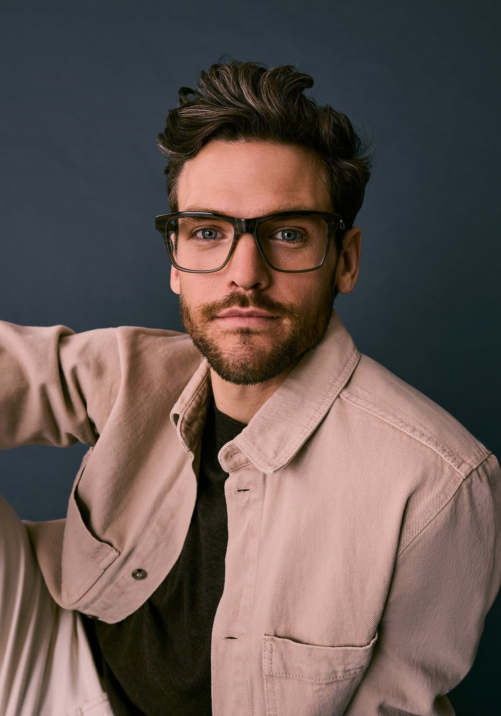 THEO | Marsh Handcrafted, luxury brown gradient acetate oversized rectangular KREWE eyeglasses mens model campaign | Model: Jeff