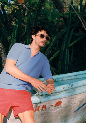 TOMMIE | Amalfi Handcrafted, multicolored acetate square rectangle KREWE sunglasses mens model | Model: Jacob