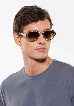 TOMMIE | Amalfi Handcrafted, multicolored acetate square rectangle KREWE sunglasses mens model | Model: Jegor