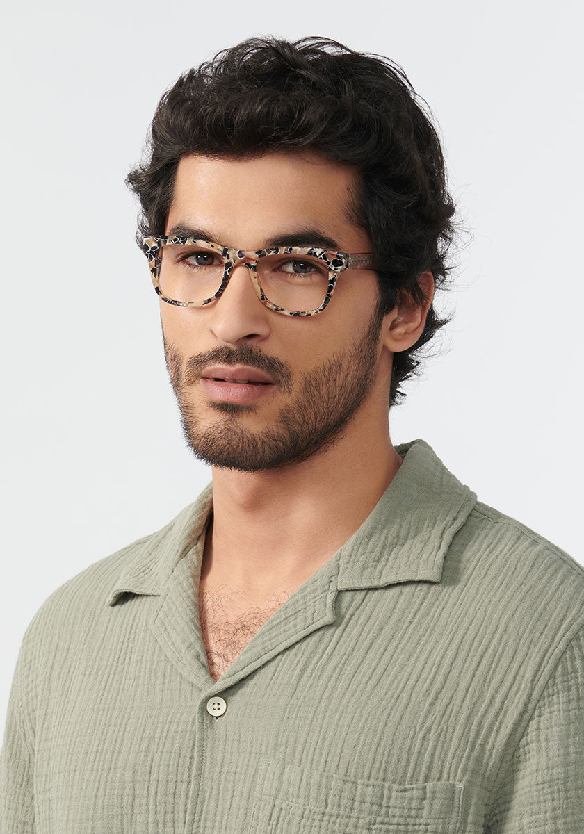 KREWE - TREME | Crema to Buff handcrafted, luxury brown acetate glasses mens model | Model: Mo