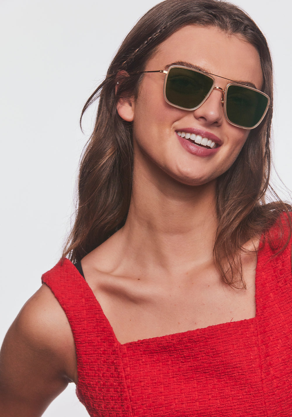 VAIL | 18K Titanium + Haze Polarized Handcrafted, luxury acetate and gold plated stainless steel square oversized aviator polarized KREWE sunglasses womens model | Model: Bentley