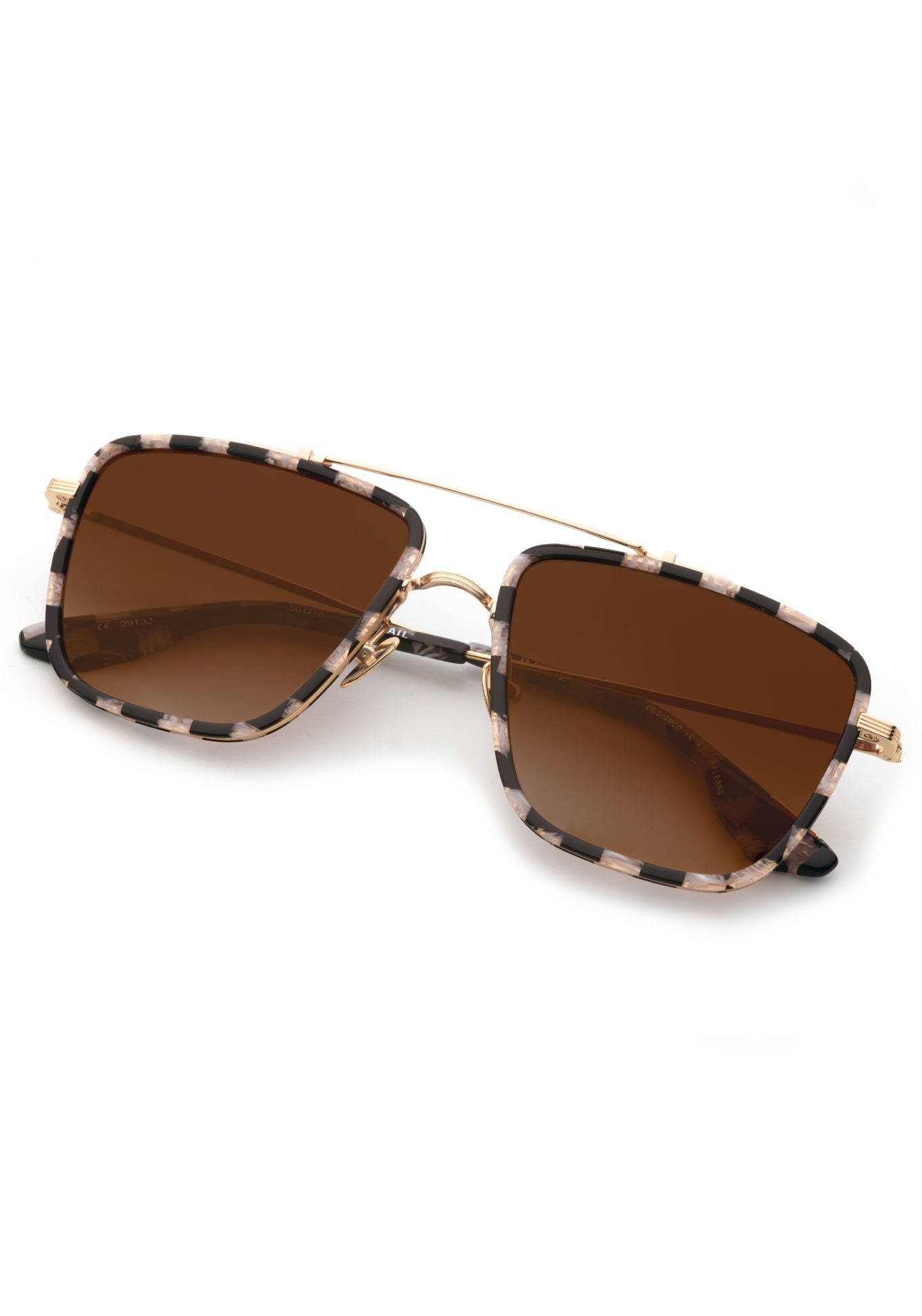 VAIL | 18K Titanium + Harlequin Handcrafted, luxury black and pink checkered acetate and stainless steel square oversized aviator KREWE sunglasses