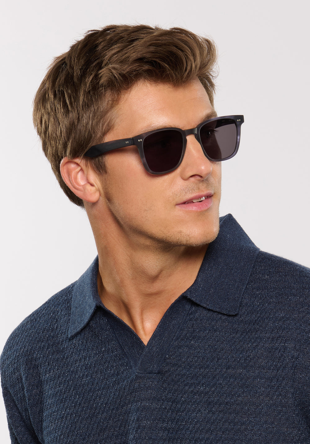 VINDEL | Matte Denim handcrafted, KREWE luxury designer blue classic mens sunglasses mens model | Model: Ben