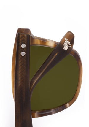 VINDEL | Matte Kombu Handcrafted, brown tortoise acetate square KREWE sunglasses 
