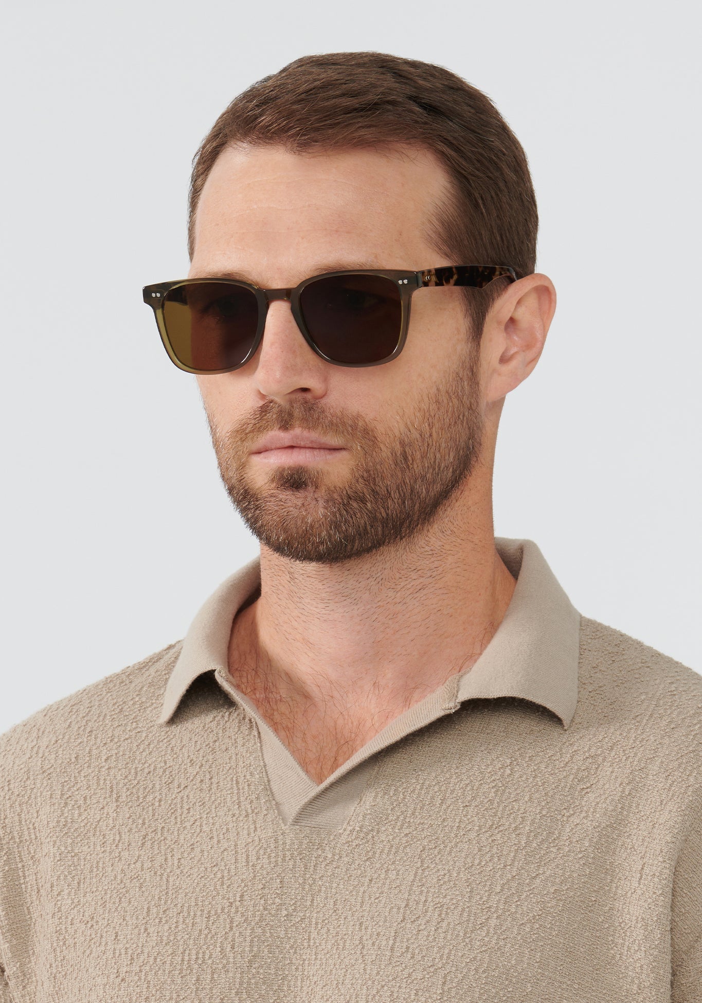 KREWE VINDEL | Olive + Iberia Handcrafted, luxury designer green wayfarer mens sunglasses mens model | Model: Vince