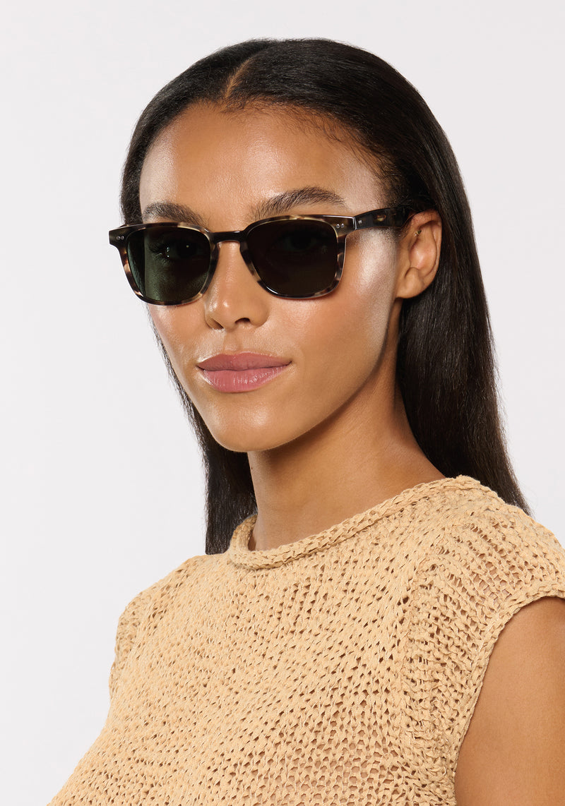 VINDEL | Patagonian Handcrafted, brown tortoise acetate square KREWE sunglasses womens model | Model: Sasha 