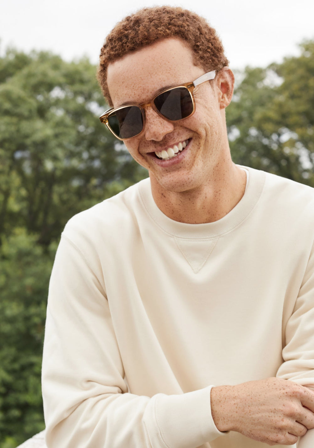 KREWE VINDEL | Sweet Tea Polarized Handcrafted, luxury designer yellow classic mens sunglasses mens model campaign | Model: Dustin