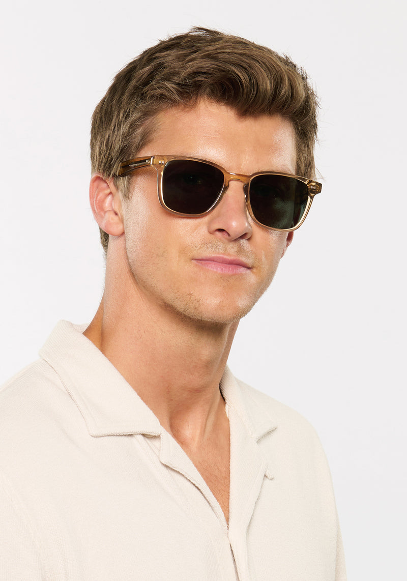 KREWE VINDEL | Sweet Tea Polarized Handcrafted, luxury designer yellow classic mens sunglasses mens model | Model: Ben