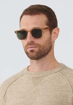 KREWE VINDEL | Sweet Tea Polarized Handcrafted, luxury designer yellow classic mens sunglasses mens model | Model: Vince