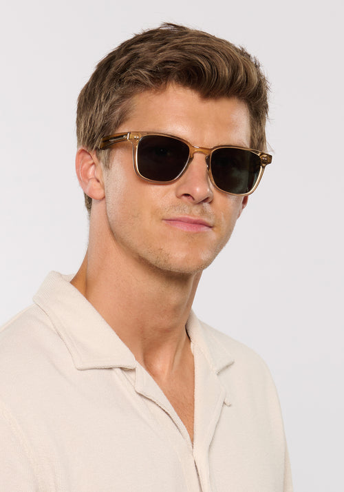 KREWE VINDEL | Sweet Tea Polarized Handcrafted, luxury designer yellow classic mens sunglasses mens model | Model: Ben