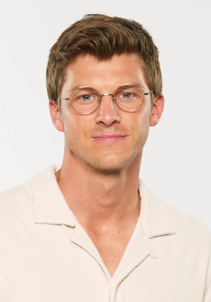 VIRGIL | 12K Titanium Handcrafted, luxury 12K gold metal round KREWE  eyeglasses mens model | Model: Ben