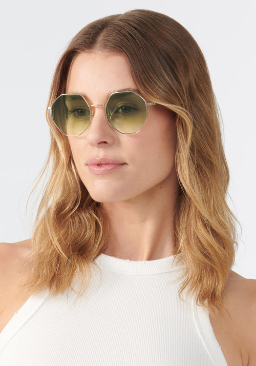KREWE EYEGLASSES - BABS | 12K + Lagoon + Custom Vanity Tint handcrafted, luxury octagonal metal glasses with green gradient tinted lenses womens model | Model: Keke