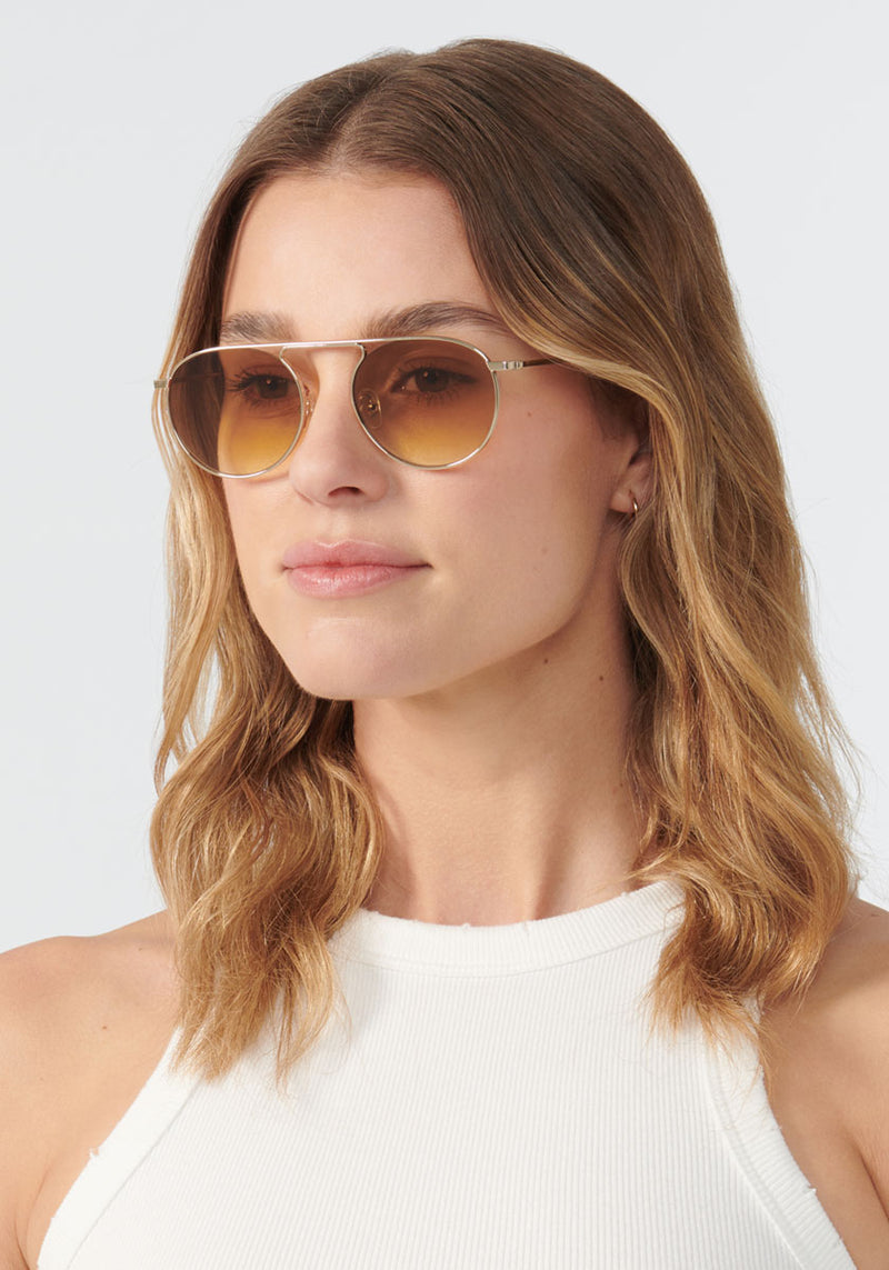 KREWE GLASSES - RAMPART OPTICAL | 12K + Blonde + Custom Vanity Tint handcrafted, luxury metal eyeglasses with orange gradient tinted lenses womens model | Model: Keke