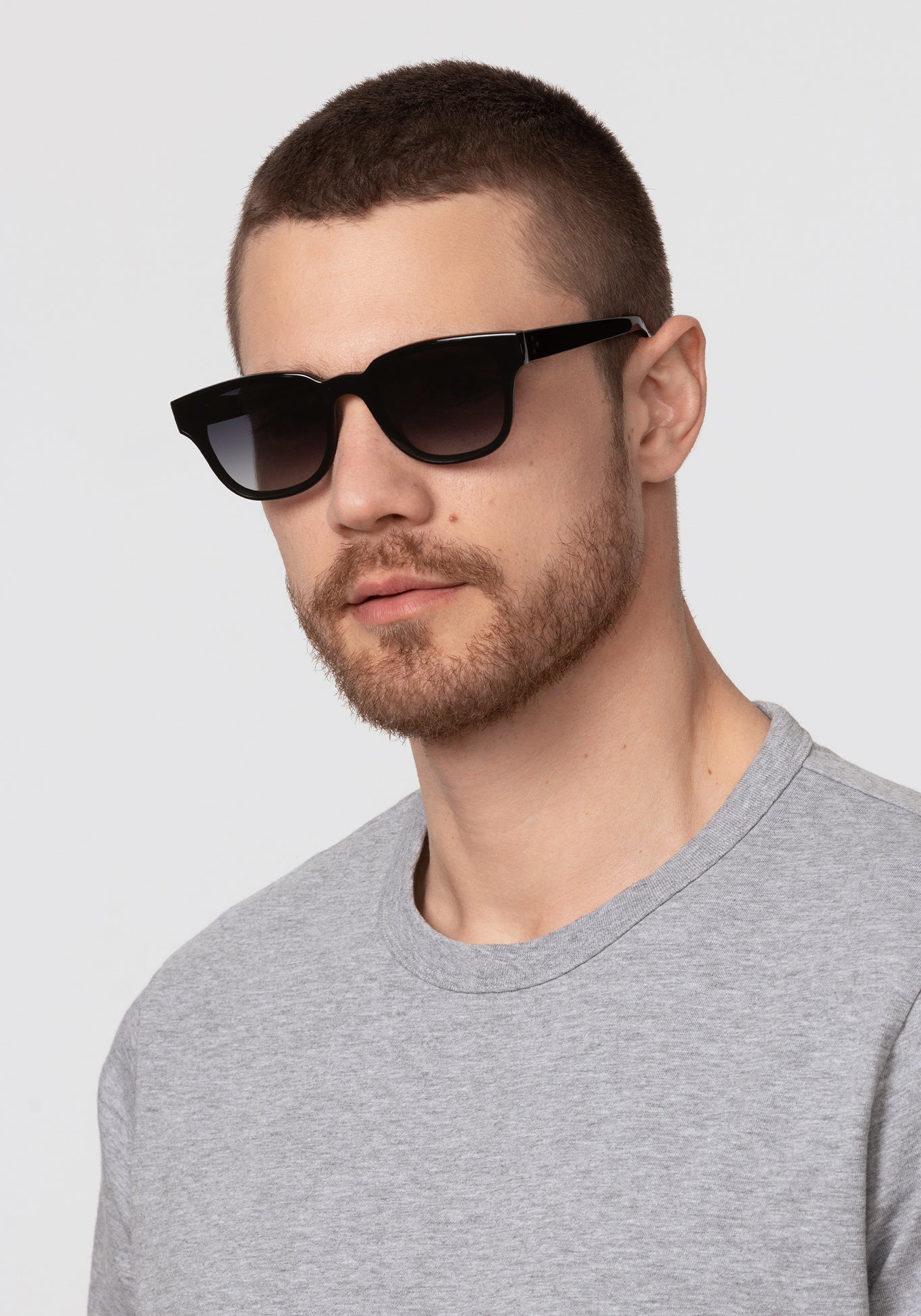WEBSTER NYLON | Black + Shadow Handcrafted, Luxury Black Acetate KREWE Sunglasses mens model | Model: David