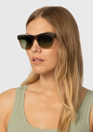 KREWE SUNGALSSES - WILLIAMS | Wasabi Polarized handcrafted green gradient wayfarer polarized sunglasses womens model | Model: Maritza