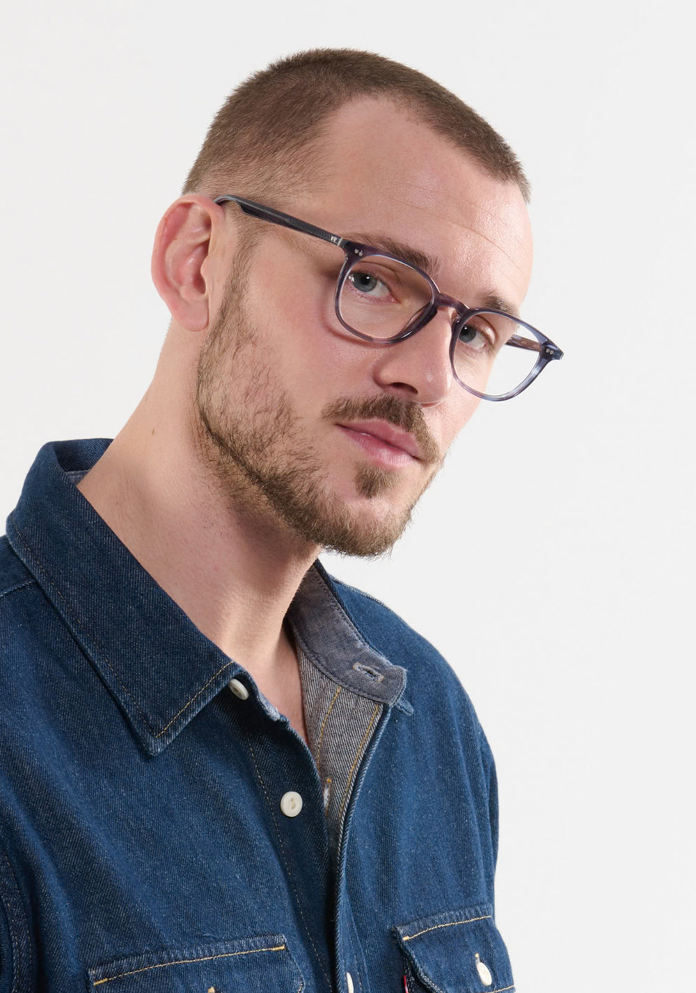 KREWE - WREN | Denim Handcrafted, luxury blue acetate eyeglasses mens model | Model: Connor