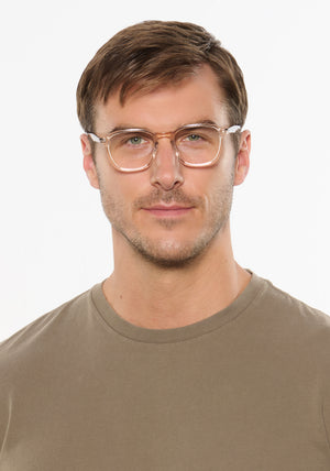 WYATT | Buff Handcrafted luxury clear acetate square KREWE eyeglasses mens model | Model: Dusty
