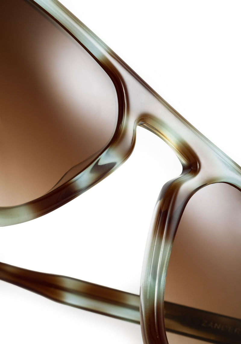 ZANDER | Aquamarine Tortoise Handcrafted, luxury blue and brown tortoise acetate large rectangular aviator KREWE sunglasses womens model