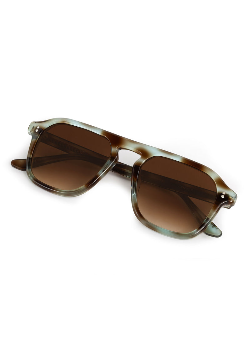 ZANDER | Aquamarine Tortoise Handcrafted, luxury blue and brown tortoise acetate large rectangular aviator KREWE sunglasses