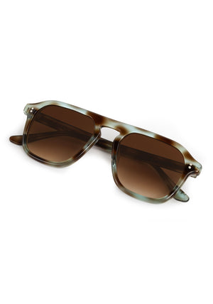 ZANDER | Aquamarine Tortoise Handcrafted, luxury blue and brown tortoise acetate large rectangular aviator KREWE sunglasses