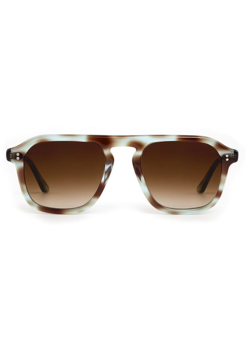 ZANDER | Aquamarine Tortoise Handcrafted, luxury blue and brown tortoise acetate large rectangular aviator KREWE sunglasses