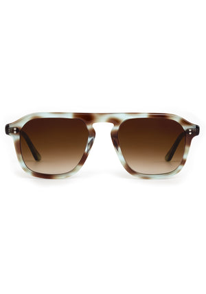 ZANDER | Aquamarine Tortoise Handcrafted, luxury blue and brown tortoise acetate large rectangular aviator KREWE sunglasses