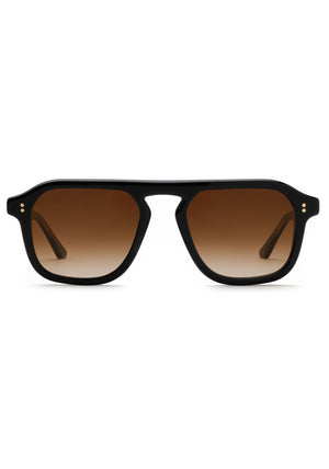 ZANDER | Black + Black Tea Handcrafted, luxury black acetate large rectangular aviator KREWE sunglasses