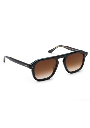 ZANDER | Black + Black Tea Handcrafted, luxury black acetate large rectangular aviator KREWE sunglasses