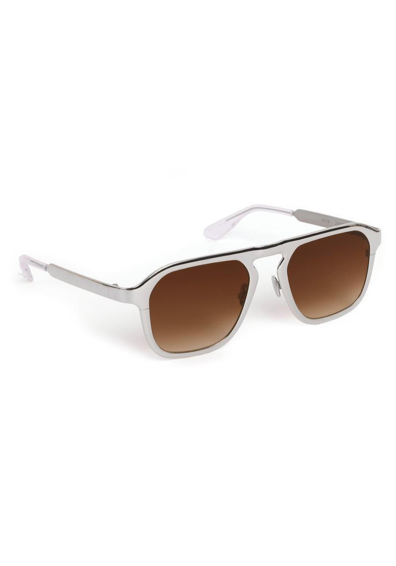 ZANDER CHROMA | Silver Chroma + Crystal Handcrafted, luxury silver polished chrome stainless steel large square aviator KREWE sunglasses 