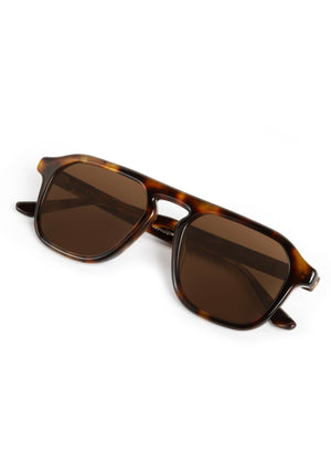 ZANDER | Havana Handcrafted, luxury dark brown tortoise acetate large rectangular aviator KREWE sunglasses