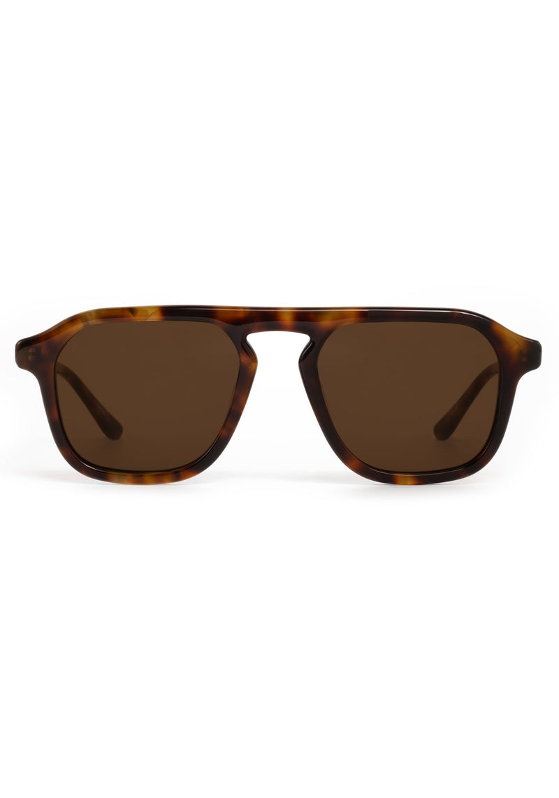 ZANDER | Havana Handcrafted, luxury dark brown tortoise acetate large rectangular aviator KREWE sunglasses