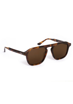 ZANDER | Havana Handcrafted, luxury dark brown tortoise acetate large rectangular aviator KREWE sunglasses