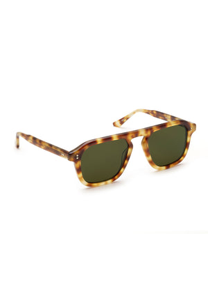 ZANDER | Hawksbill Handcrafted, luxury brown and tan tortoise acetate large rectangular aviator KREWE sunglasses