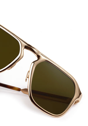 ZANDER CHROMA | 12K Chroma + Havana Handcrafted, luxury gold polished chrome stainless steel large square aviator KREWE sunglasses 
