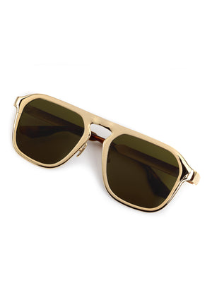 ZANDER CHROMA | 12K Chroma + Havana Handcrafted, luxury gold polished chrome stainless steel large square aviator KREWE sunglasses 