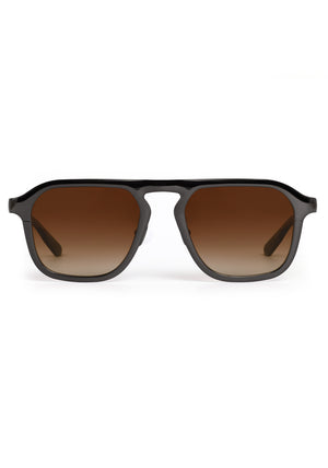ZANDER CHROMA | Gunmetal Chroma + Black Tea Handcrafted, luxury dark brown polished chrome stainless steel large square aviator KREWE sunglasses