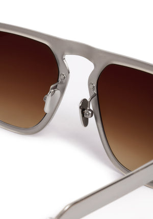 ZANDER CHROMA | Silver Chroma + Crystal Handcrafted, luxury silver polished chrome stainless steel large square aviator KREWE sunglasses 
