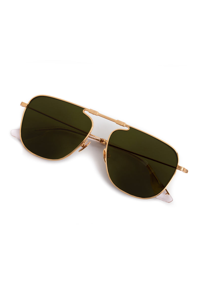 ZANDER FOLD | 18K + Crystal Polarized Handcrafted, luxury stainless steel large folding square aviator KREWE sunglasses
