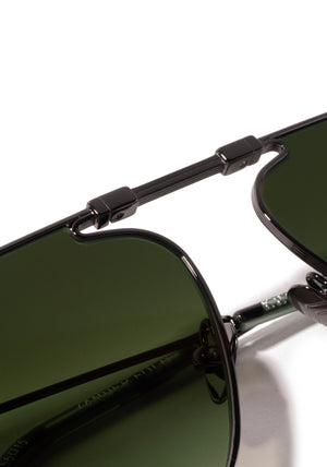 ZANDER FOLD | Gunmetal + Hemlock Tort Handcrafted, luxury stainless steel large folding square aviator KREWE sunglasses womens model