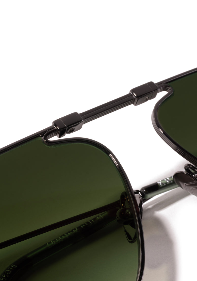 ZANDER FOLD | Gunmetal + Hemlock Tort Handcrafted, luxury stainless steel large folding square aviator KREWE sunglasses womens model