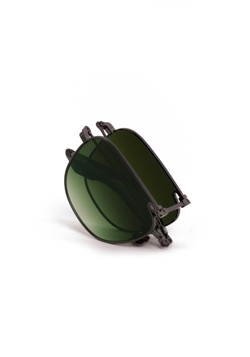 ZANDER FOLD | Gunmetal + Hemlock Tort Handcrafted, luxury stainless steel large folding square aviator KREWE sunglasses
