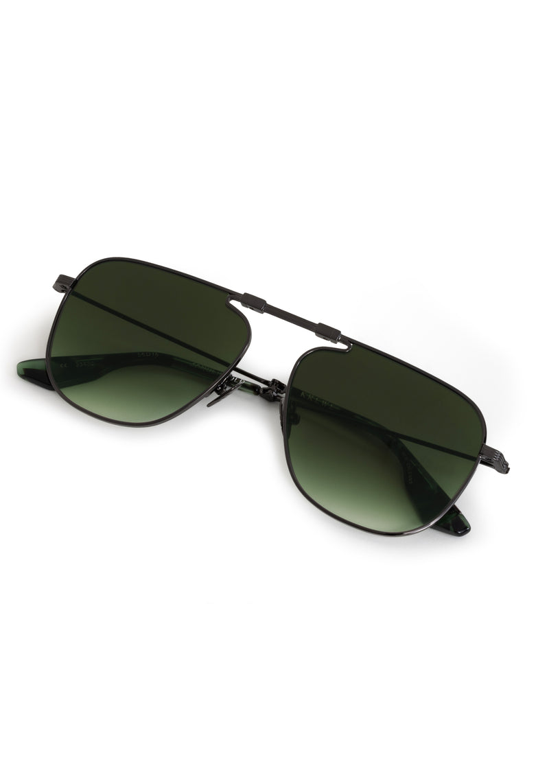 ZANDER FOLD | Gunmetal + Hemlock Tort Handcrafted, luxury stainless steel large folding square aviator KREWE sunglasses