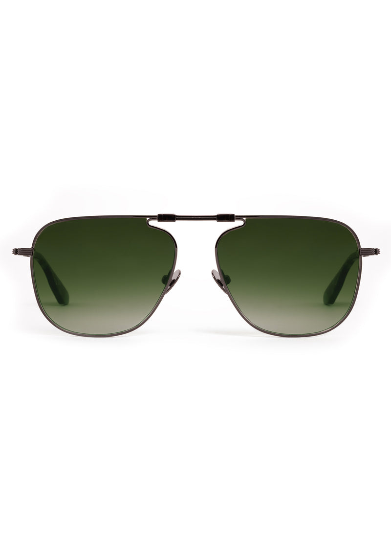 ZANDER FOLD | Gunmetal + Hemlock Tort Handcrafted, luxury stainless steel large folding square aviator KREWE sunglasses