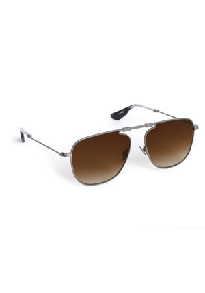 ZANDER FOLD | Matte Raw Stainless Steel + Nightfall Handcrafted, luxury stainless steel large folding square aviator KREWE sunglasses