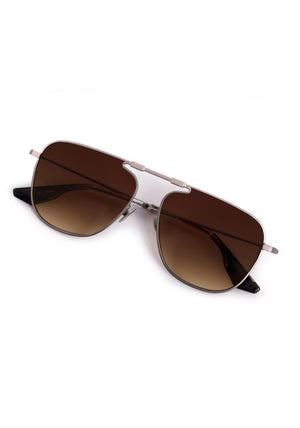 ZANDER FOLD | Matte Raw Stainless Steel + Nightfall Handcrafted, luxury stainless steel large folding square aviator KREWE sunglasses